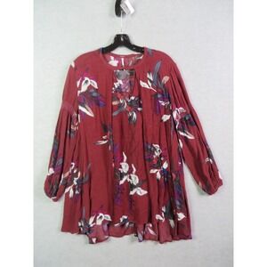 Free People Womens Shirt XS‎ Maroon Floral Relaxed Boho Cottage Core Peasant